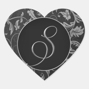 Monogram S Silver and Black Damask Wedding Seal
