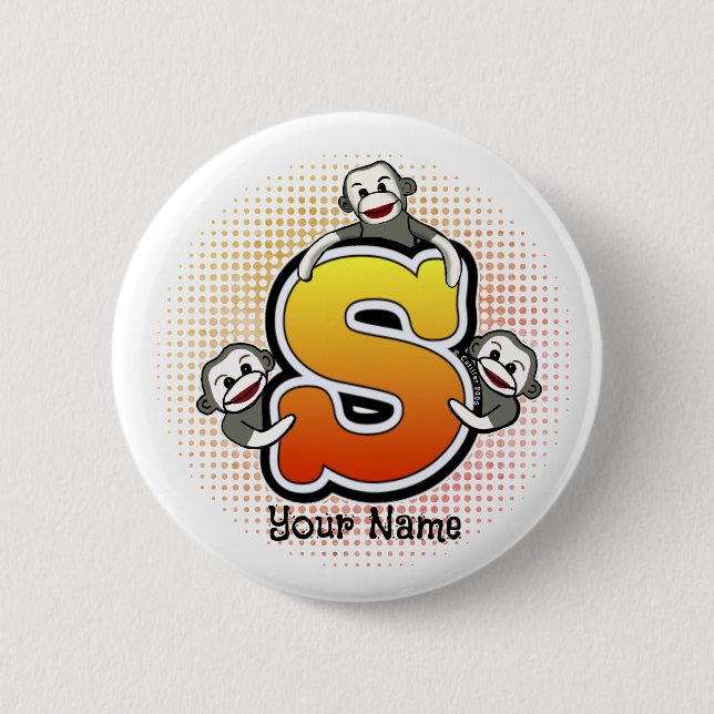 Monogram S Sock Monkey  6 Cm Round Badge (Front)