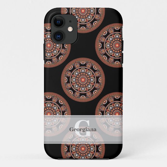 Monogram Safari Sunset Bohemian Polka Dot Mandala Case-Mate iPhone Case (Back)