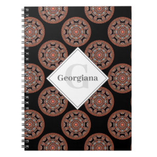 Monogram Safari Sunset Bohemian Polka Dot Mandala Notebook