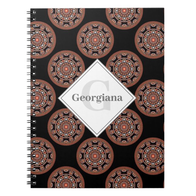 Monogram Safari Sunset Bohemian Polka Dot Mandala Notebook (Front)