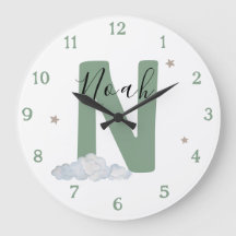 Monogram Sage Baby Initial Name Nursery Wall Clock