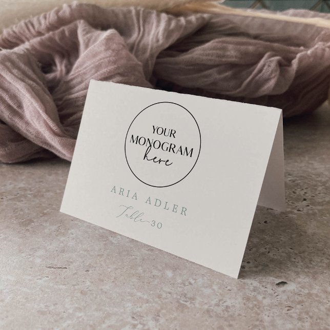 Monogram Sage Green and Cream Wedding Place Cards (Creator Uploaded)