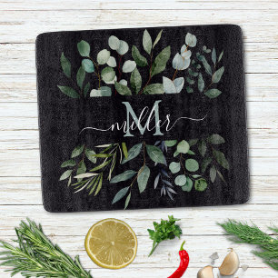 Monogram Sage Green Eucalyptus Greenery Leaves Cutting Board