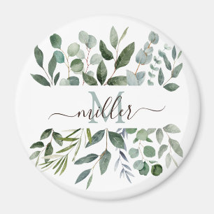 Monogram Sage Green Eucalyptus Greenery Leaves Magnet