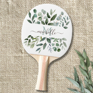 Monogram Sage Green Eucalyptus Greenery Leaves   Ping Pong Paddle