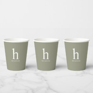 Monogram Sage Green Gender Neutral Baby Shower Paper Cups