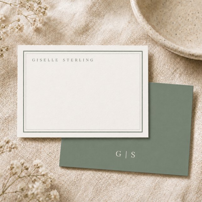 Monogram Sage Green Ivory Double Border Card (Creator Uploaded)