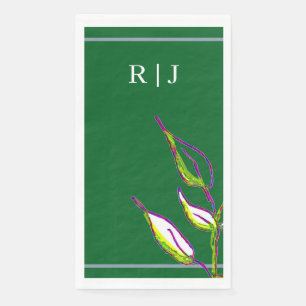 Monogram Sage Green Leaf Art Dusty Blue Wedding Napkin