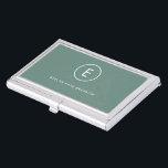 Monogram Sage Green Minimal Simple Modern Scandi Business Card Holder<br><div class="desc">A simple monogram design with modern typography in white on a sage green background. The design features a single initial monogram with a minimalist round circle border. The text can easily be customised to suit your needs for the perfectly custom gift or stationery accessory!</div>