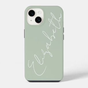 Monogram Sage Green Modern Minimalist Feminine iPhone 14 Case