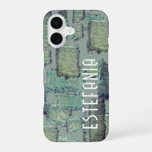 Monogram sage green pastel olive abstract pattern  iPhone 16 case (Back)