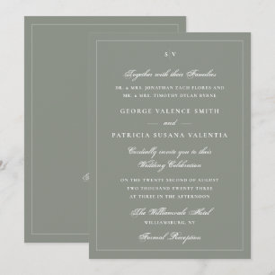 Monogram Sage Green QR Code Wedding Website Invitation