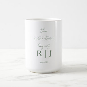 Monogram Sage Green Quote Adventure Begins Wedding Coffee Mug
