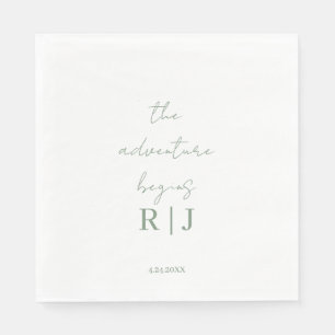 Monogram Sage Green Quote Script Minimal Wedding Napkin