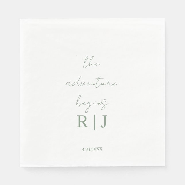 Monogram Sage Green Quote Script Minimal Wedding Napkin (Front)