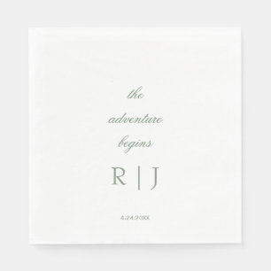 Monogram Sage Green Quote Script Text Wedding Napkin