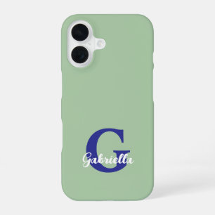 Monogram sage green royal blue modern minimalist  iPhone 16 case