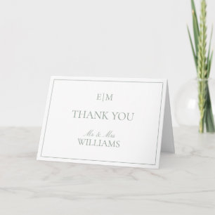 Monogram Sage Green Script Wedding Photo Thank You Card
