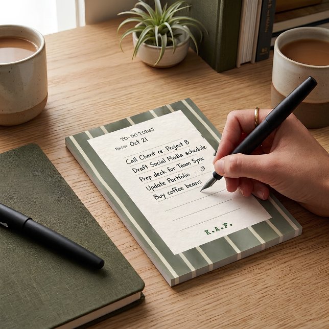 Monogram Sage Green Stripe To Do List Post-It Note (Creator Uploaded)