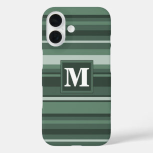 Monogram sage green stripes iPhone 16 case