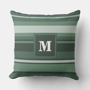 Monogram sage green stripes cushion