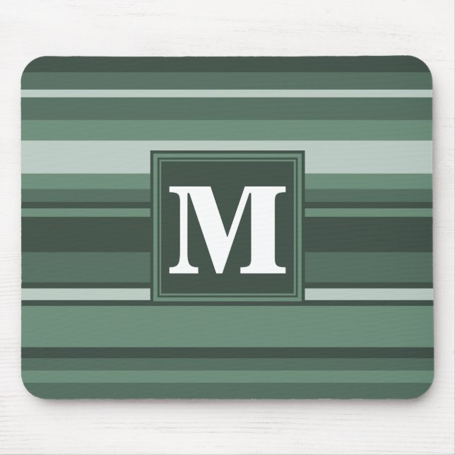 Monogram sage green stripes mouse pad (Front)