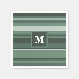 Monogram sage green stripes napkin