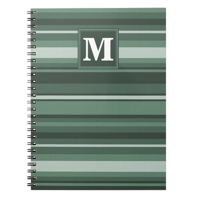 Monogram sage green stripes notebook (Front)