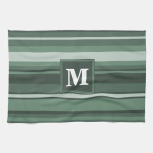 Monogram sage green stripes tea towel