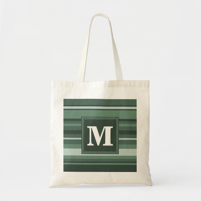 Monogram sage green stripes tote bag (Front)