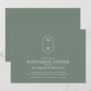 Monogram Sage Green Wedding Rehearsal Dinner Invitation