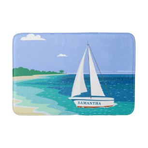 Monogram Sailboat Coastal Tropical Beach Bath Mat
