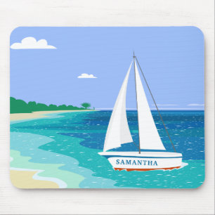 Monogram Sailboat Coastal Tropical Beach Mousepad
