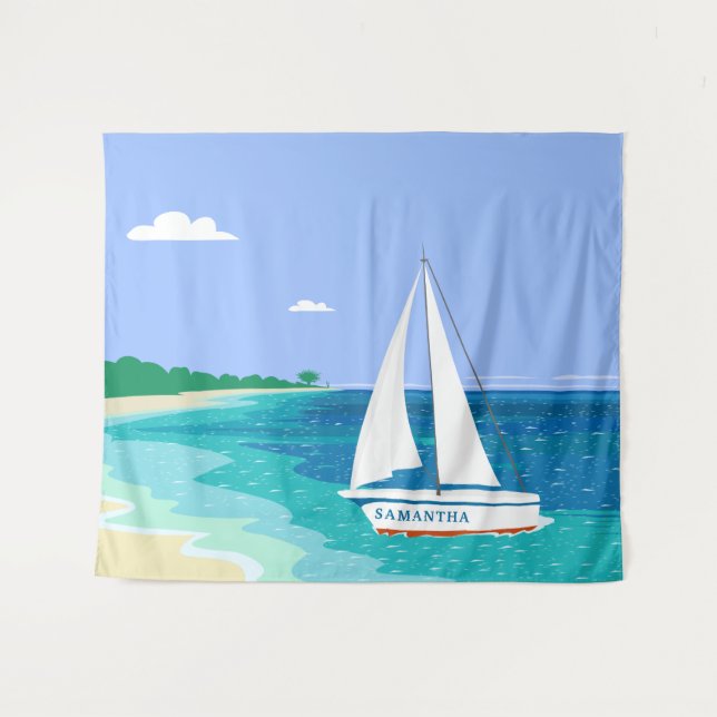Monogram Sailboat Coastal Tropical Beach Tapestry (Front (Horizontal))