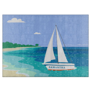 Monogram Sailboat Coastal Tropical Cutting Board