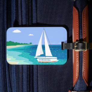 Monogram Sailboat Tropical Beach Luggage Tag