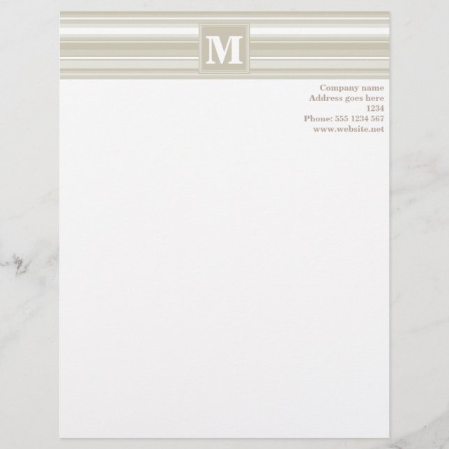 Monogram sandstone stripes customized letterhead (Front)