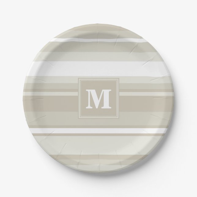 Monogram sandstone stripes paper plate (Front)