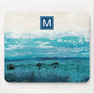 Monogram Sapphire Blue Watercolor Mouse Pad