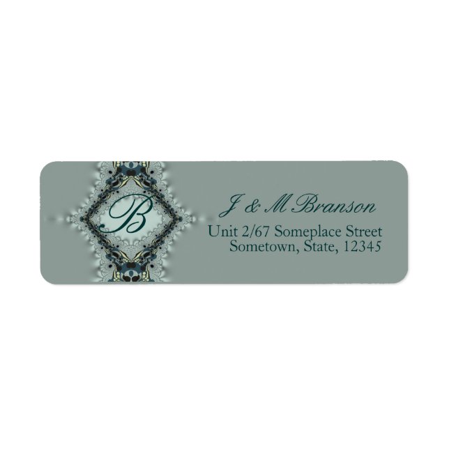 Monogram Satin Lace Teal Address Label Return Address Label (Front)