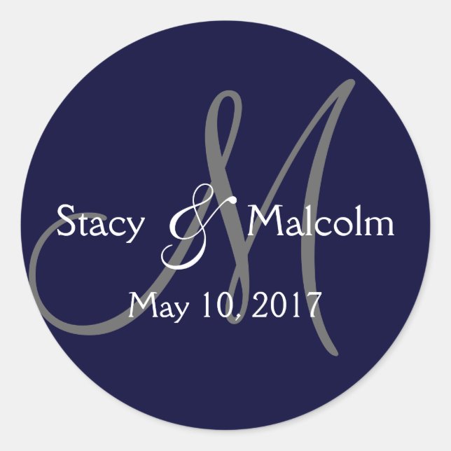 Monogram Save the Date Label | Navy Blue (Front)