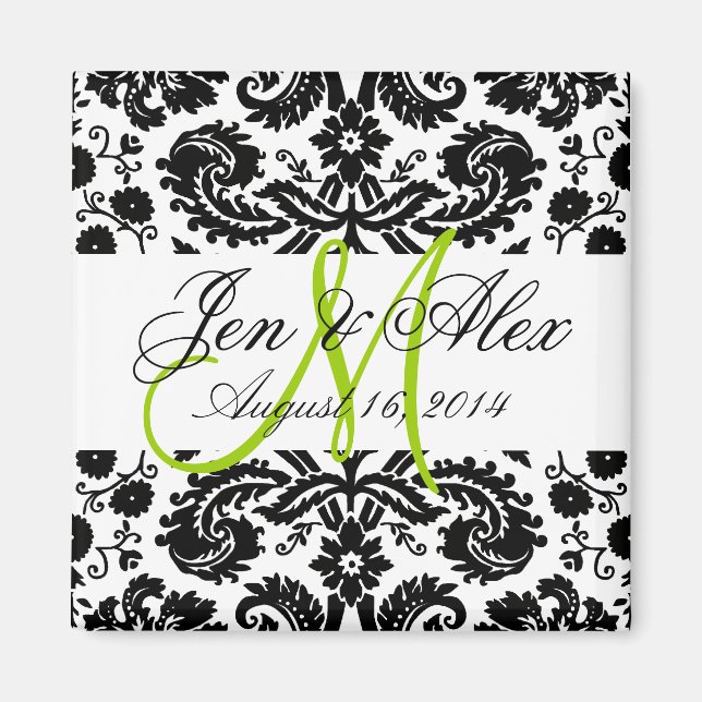 Monogram Save the Date Paisley Magnet Green (Front)