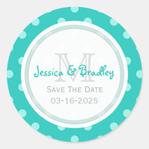 Monogram Save The Date Stickers PolkaDot BG