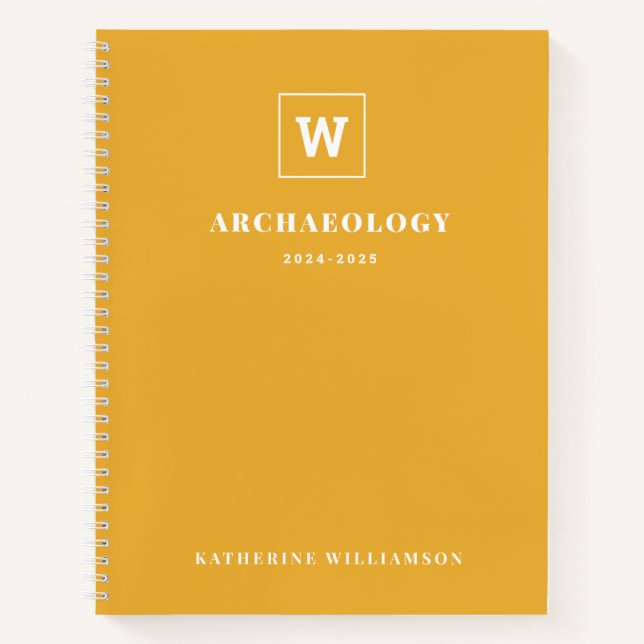 Monogram School Subject Student Yellow Custom Name Notebook (Front)