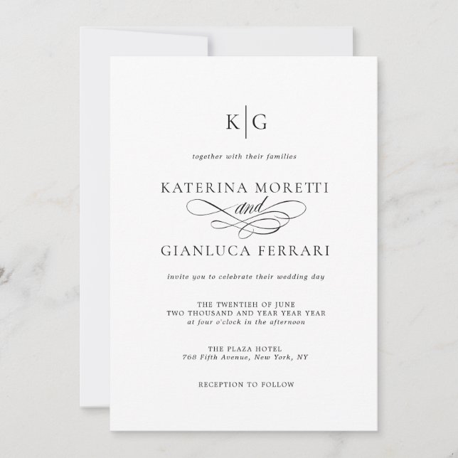 Monogram Script All in One Photo Wedding Invitation (Front)