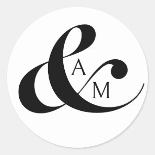 Monogram Script Ampersand Wedding Classic Round Sticker