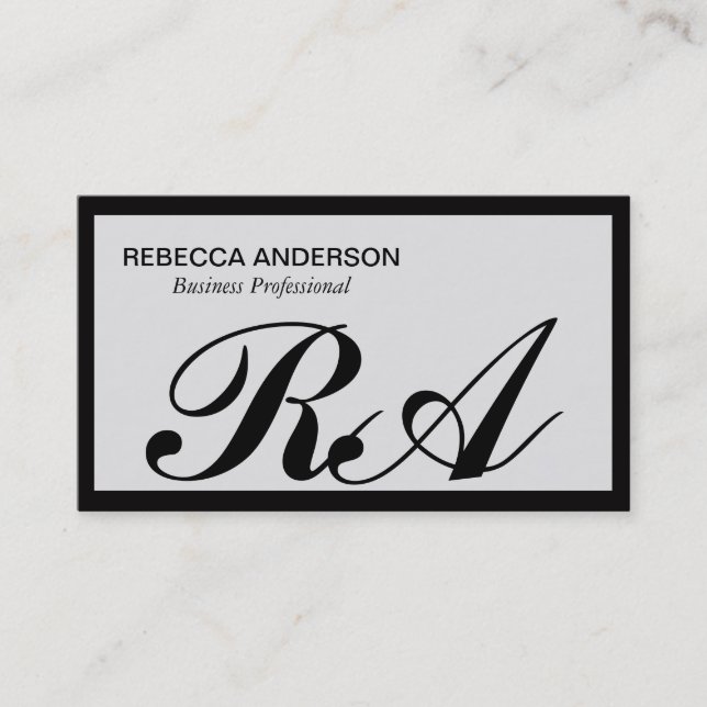 Monogram Script Black | Light Grey | Black Border Business Card (Front)