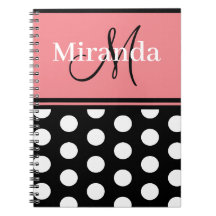 Monogram Script Black Pink White Polka Dots