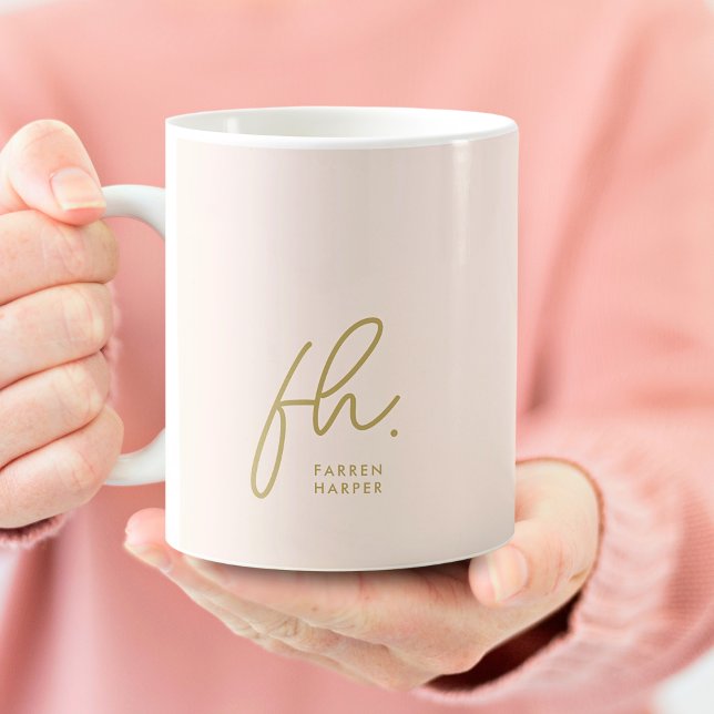 Monogram Script Blush Pink Gold Stylish Cute  Coffee Mug (Creator Uploaded)